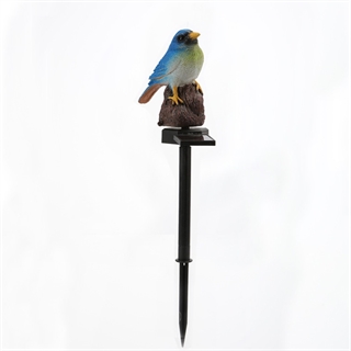 Solcelle havelampe med blå fugl på spyd